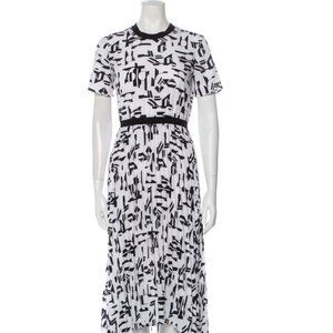 Maje Rosyla Print Crew-Neck Pleated Skirt Crepe Dress